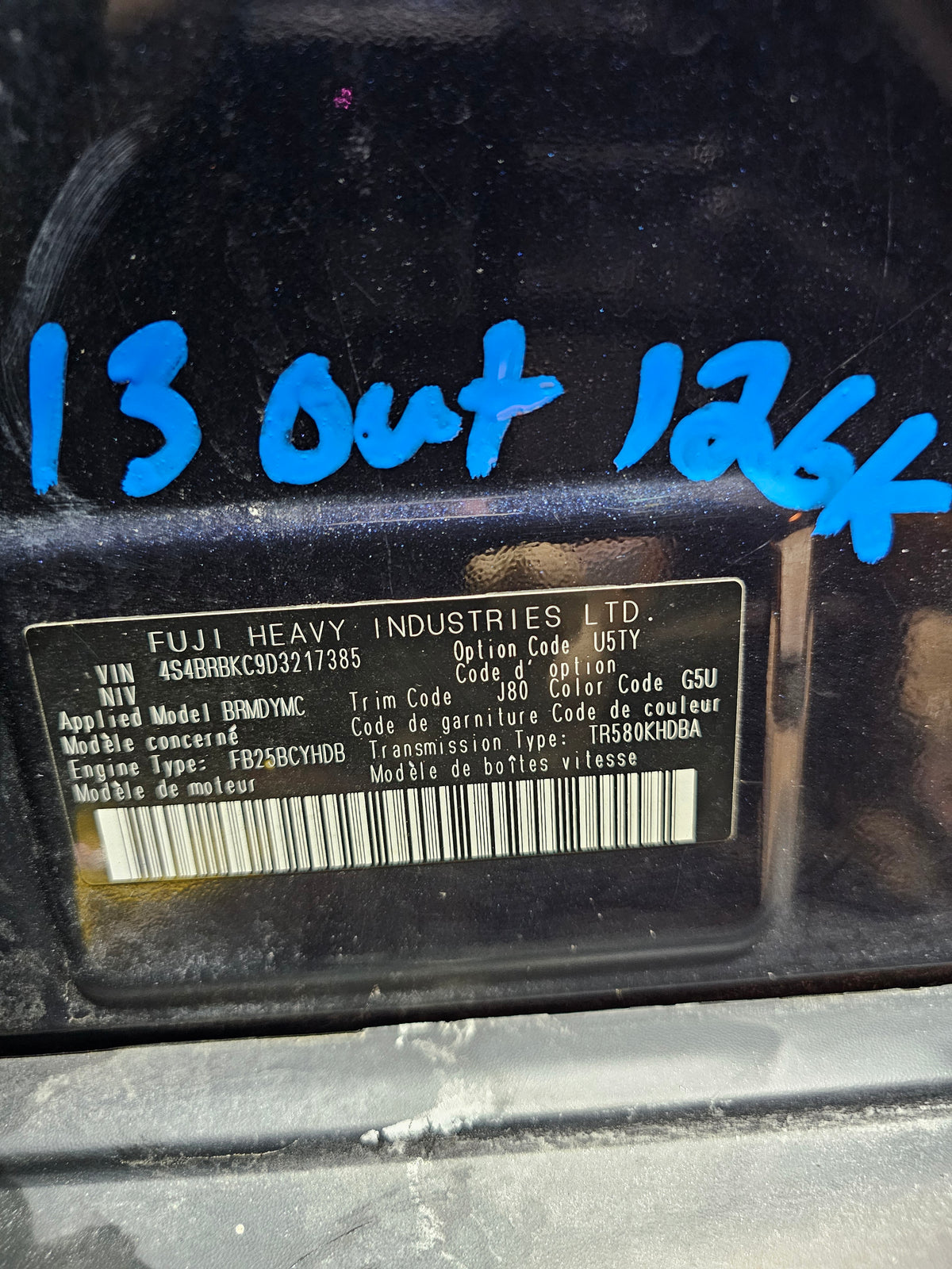2013-2014 subaru outback 2.5 A/T Driveshaft 27111AJ13A 160k image 8